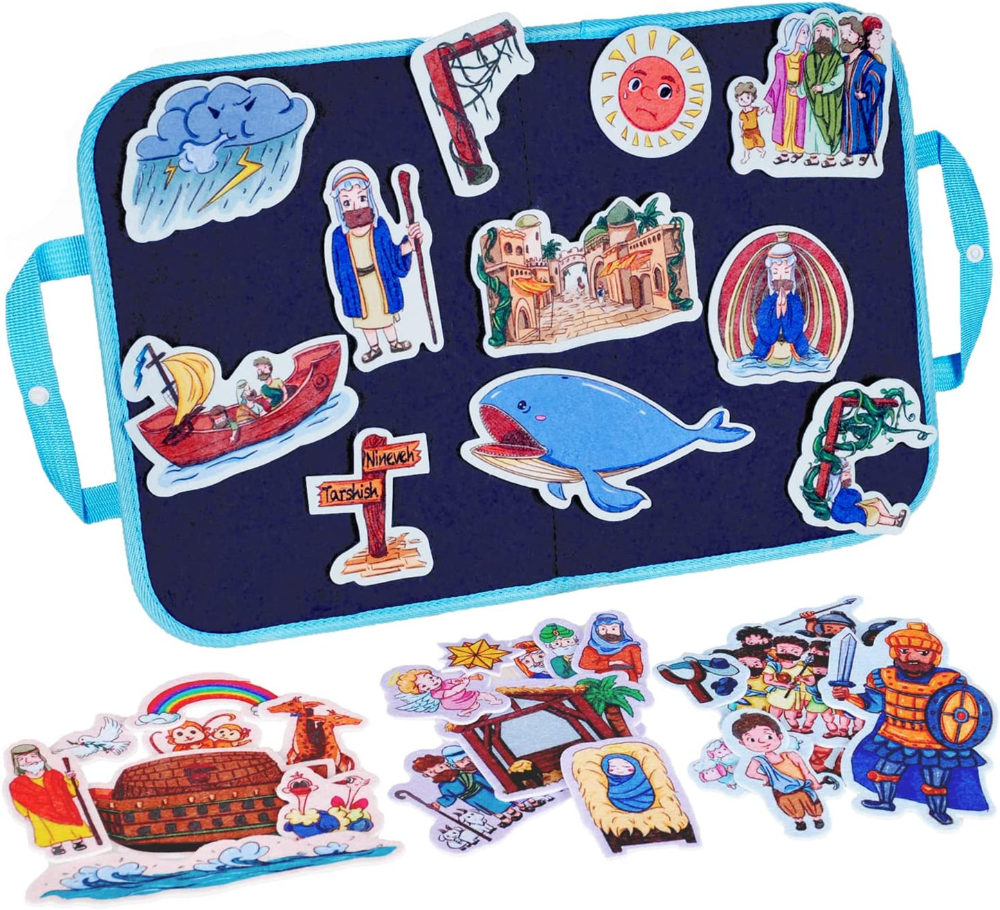 Flannel Board Bible Stories Set of 4 Include: Noah's Ark, Jonah and The Whale, David and Goliath, The Nativity of Jesus