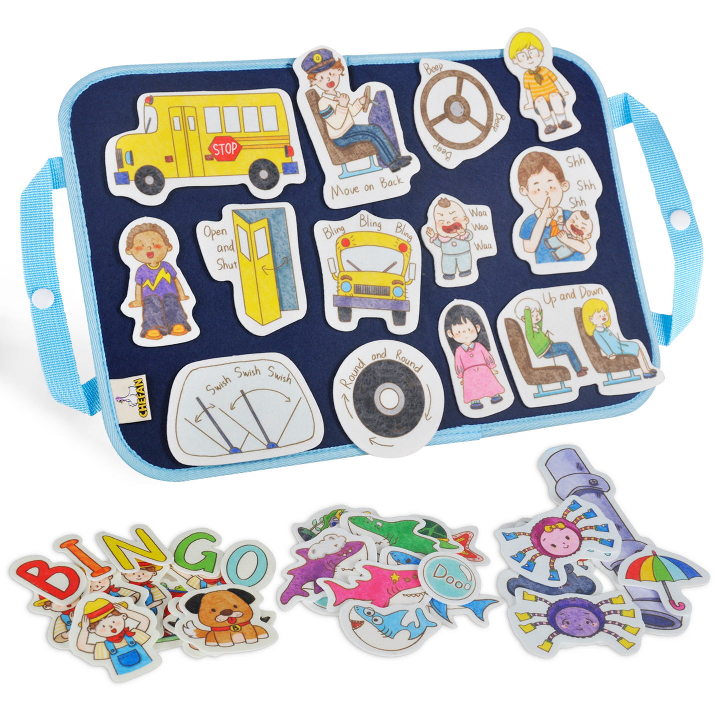 Felt-Board for Toddler Set Include: Wheels On the Bus, Baby Shark, Itsy Bitsy Spider, BINGO